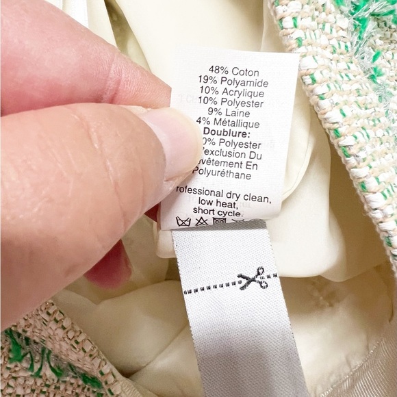 J Crew Womens Cream Metallic Knit Tweed Green Trim Mini Skirt Size 8 - Picture 8 of 8